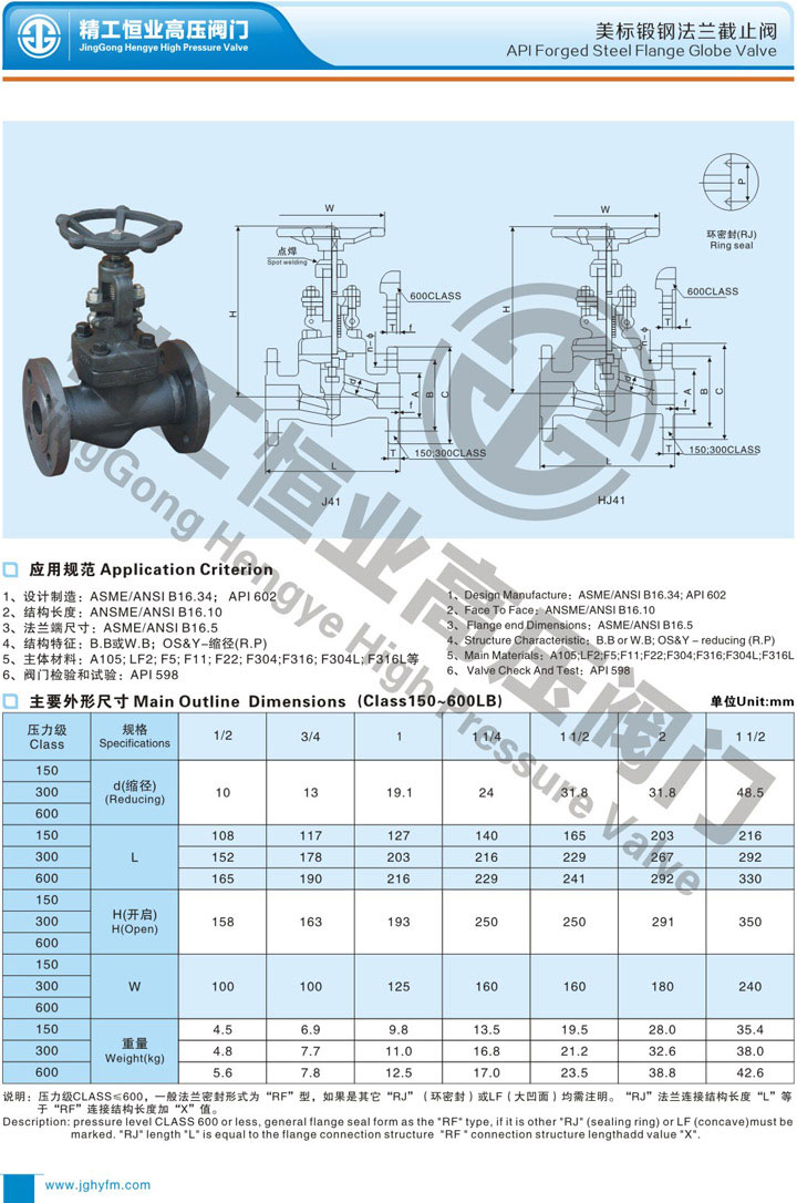 美标锻钢法兰截止阀 美标锻钢法兰截止阀